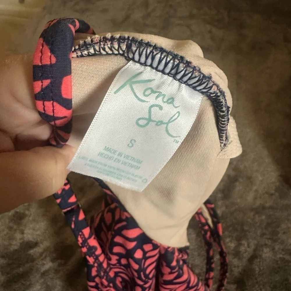 Kona Sol Swimsuit Pink and Black Patterned Size Small